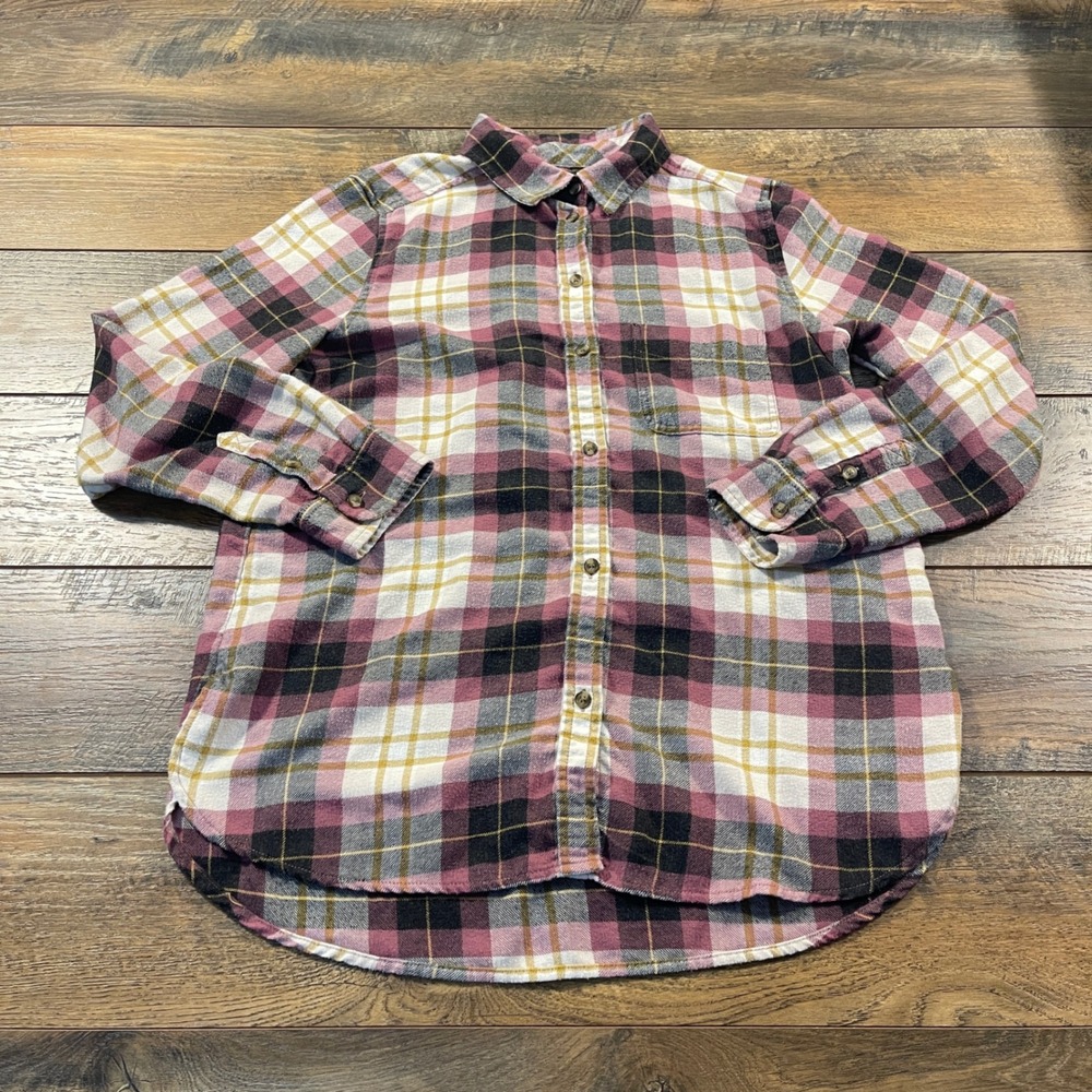 American Eagle Ahh-Mazingly Soft Plaid Flannel Boyfriend Fit Shirt Medium Pink